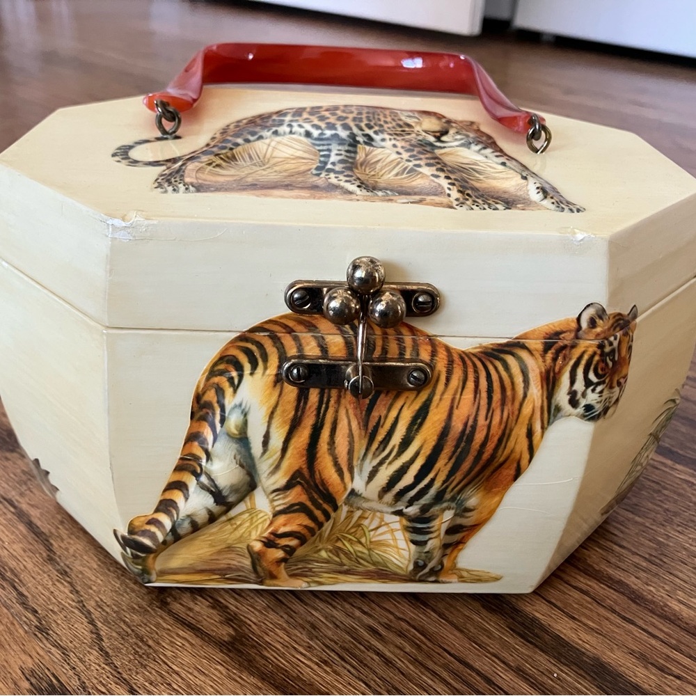 Vintage Purse - Octagonal Clutch with Red Handle